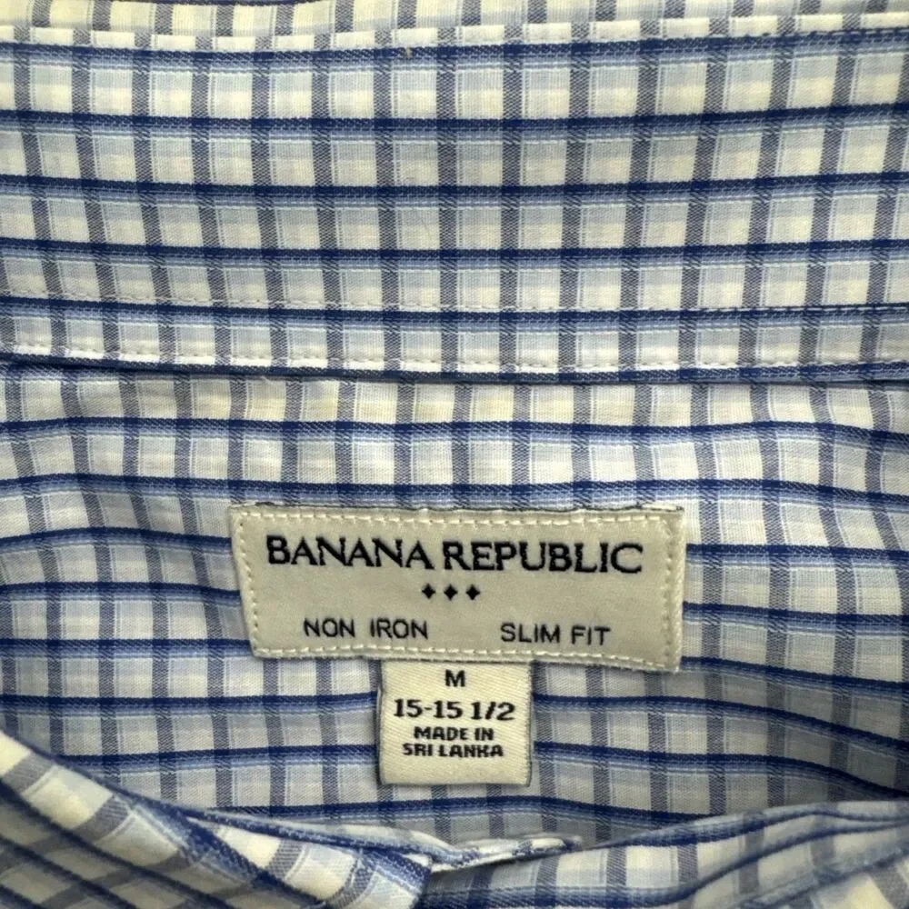 Banana Republic Long Sleeve Plaid Button Down Shirt Slim Fit Men's M Blue White